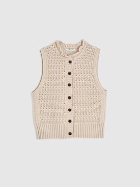 Madewell Cream Crochet-Knit Button Front Vest